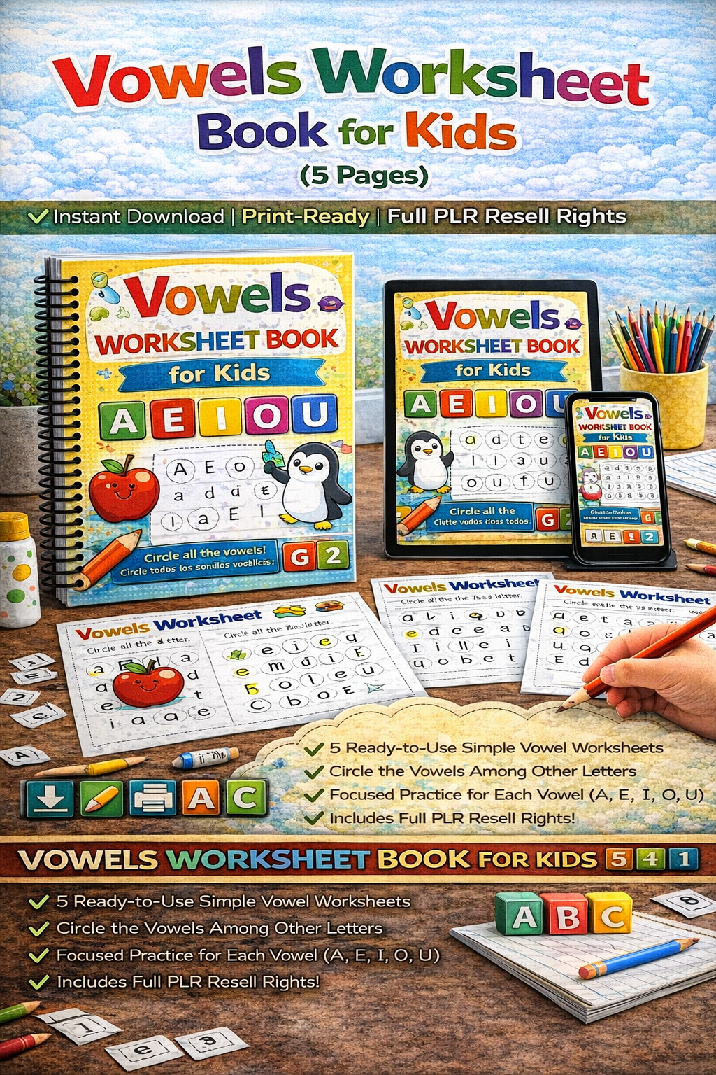 Vowels Worksheet Book for Kids