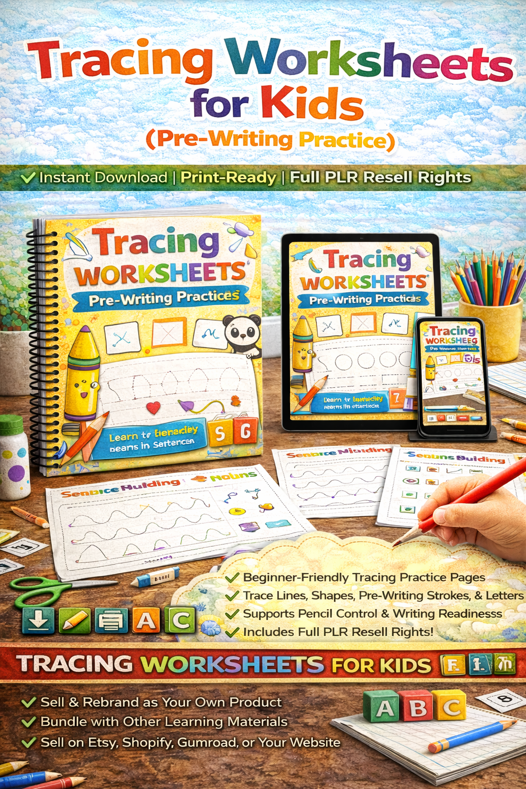 Tracing Worksheets for Kids (Pre-Writing Practice)